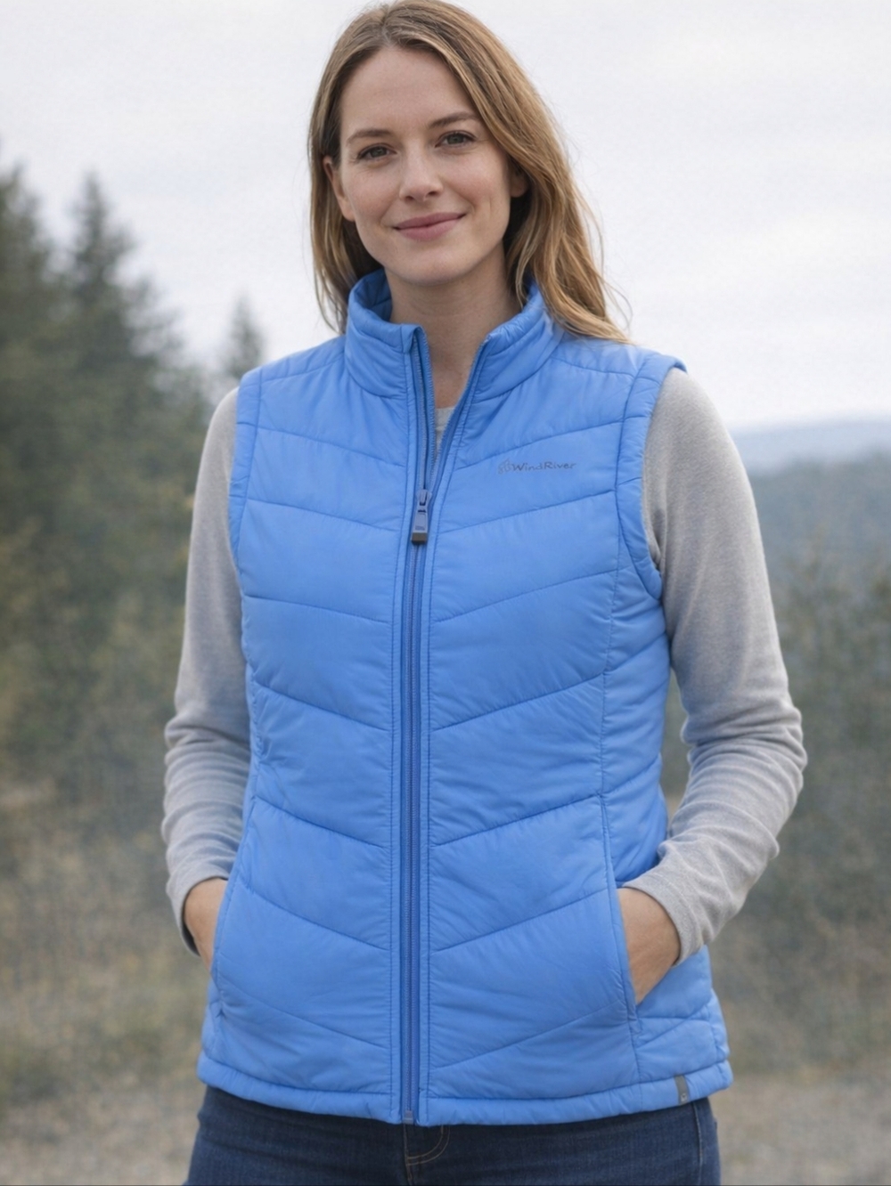 Wind River  T-Max Puffer Vest Blue Nylon Womans Size XL NWOT Gorpcore Full Zip
